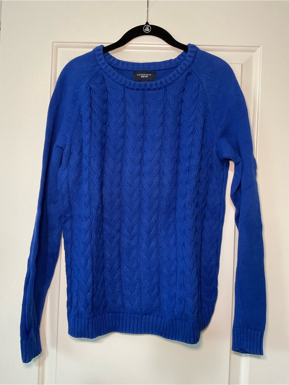 Lands' End Women's Cable Crewneck Sweater in Cobalt Blue
